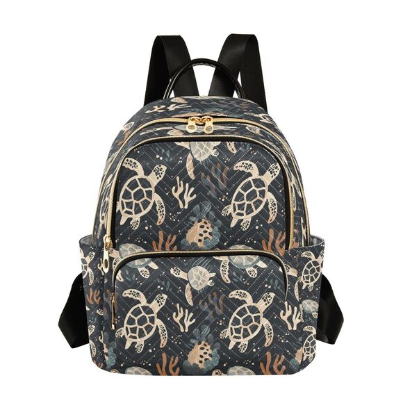 6026 Sea Turtle Coral Reef Black Backpack Purse Fashion Shoulder Bag main image 7
